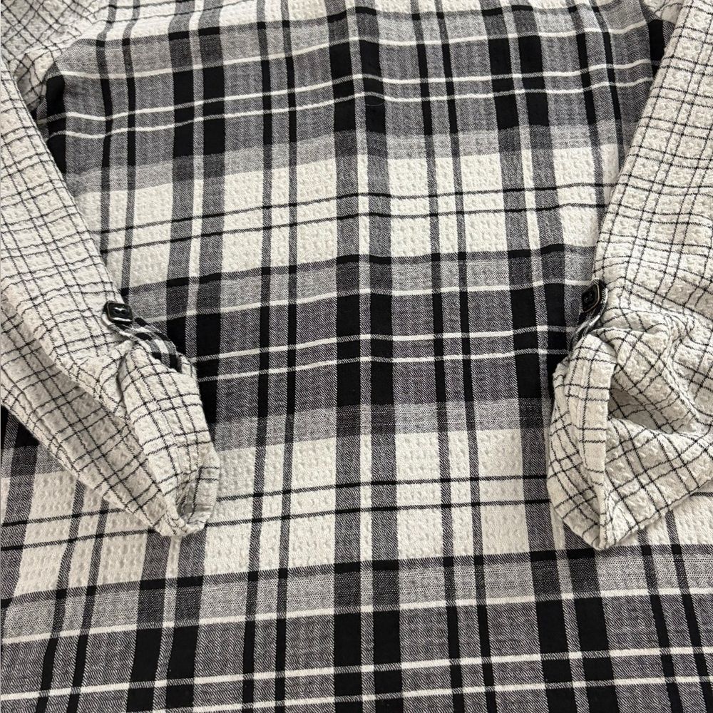 Habitat Boyfriend Tunic Putty Botton Down Shirt Mixed Plaid Black Gray Womens XS - Picture 5 of 10